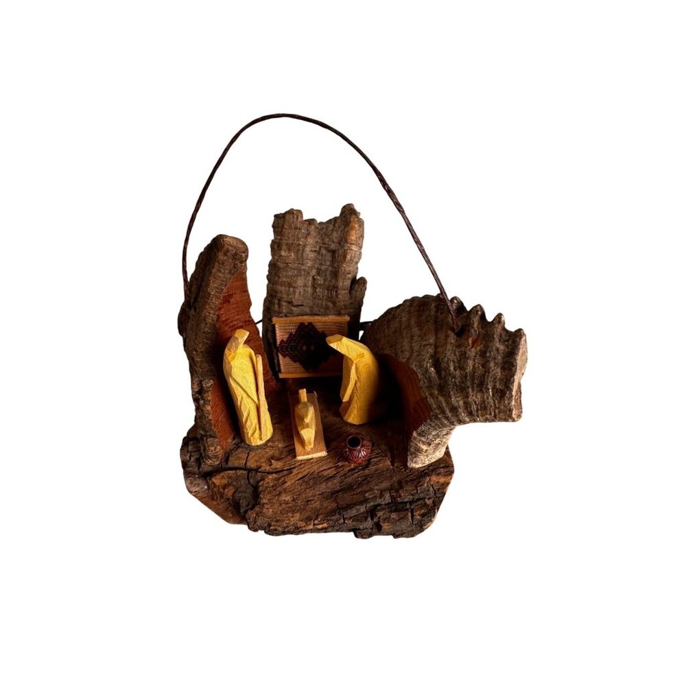 Rustic Bark Wood Mini Nativity Hand Carved Mexico Folk Art 3 Figures Ophelia 3 1